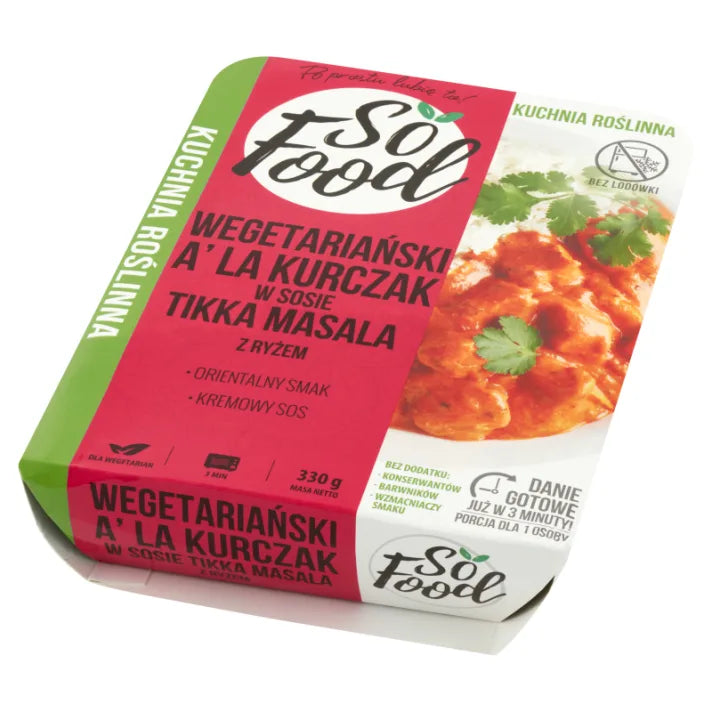 WEGETARIAŃSKI KURCZAK A'LA W SOSIE TIKKA MASALA Z RYŻEM 330 g