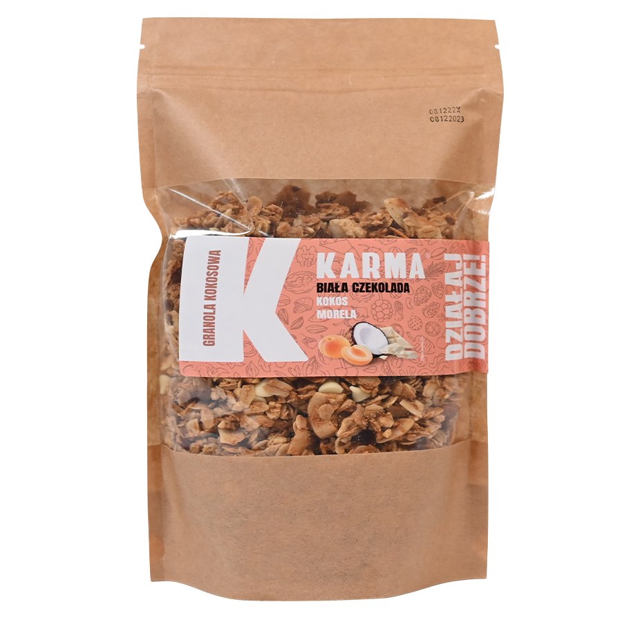 GRANOLA KOKOSOWA - biała czekolada, kokos, morela Karma, 250g-0