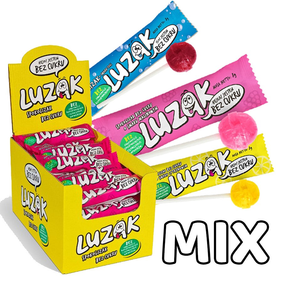 Luzak lizaki bez cukru mix smaków (cytryna, cola, malina), 42szt x 8g-0