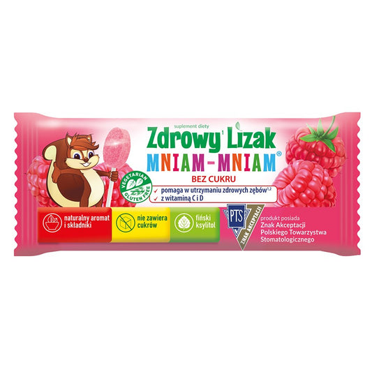 Zdrowy Lizak Mniam-Mniam o smaku malinowym Starpharma, 6g (płaski)-0