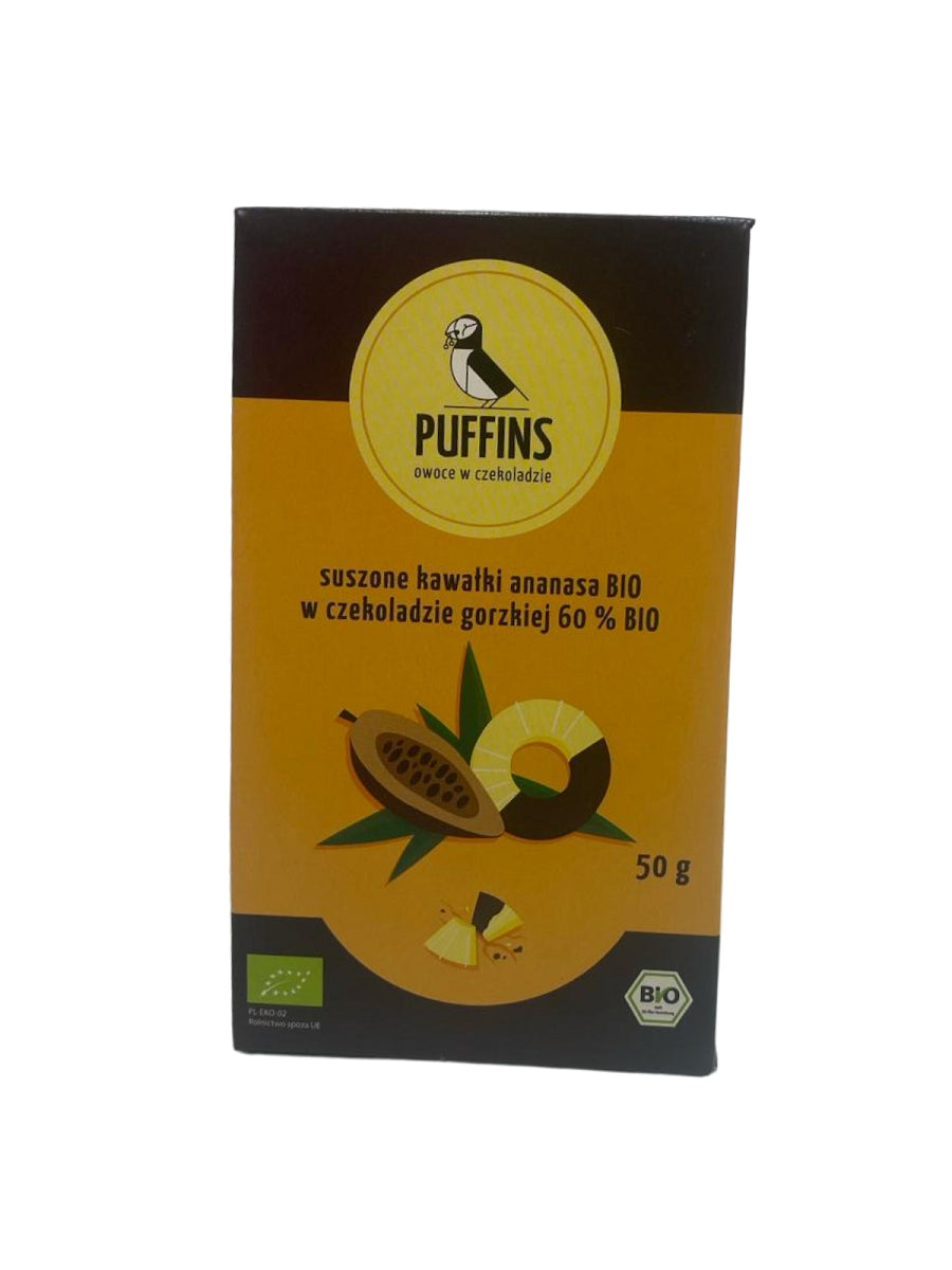 ANANAS W CZEKOLADZIE GORZKIEJ BIO 50 g - PUFFINS-0