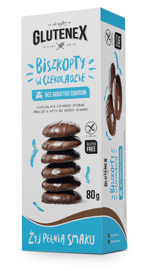 BISZKOPTY W CZEKOLADZIE BEZ DODATKU CUKRÓW BEZGLUTENOWE 80 g - GLUTENEX-0