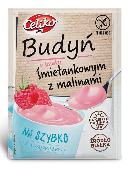 BUDYŃ O SMAKU ŚMIETANKOWYM Z MALINAMI BEZGLUTENOWY 37 g - CELIKO-0