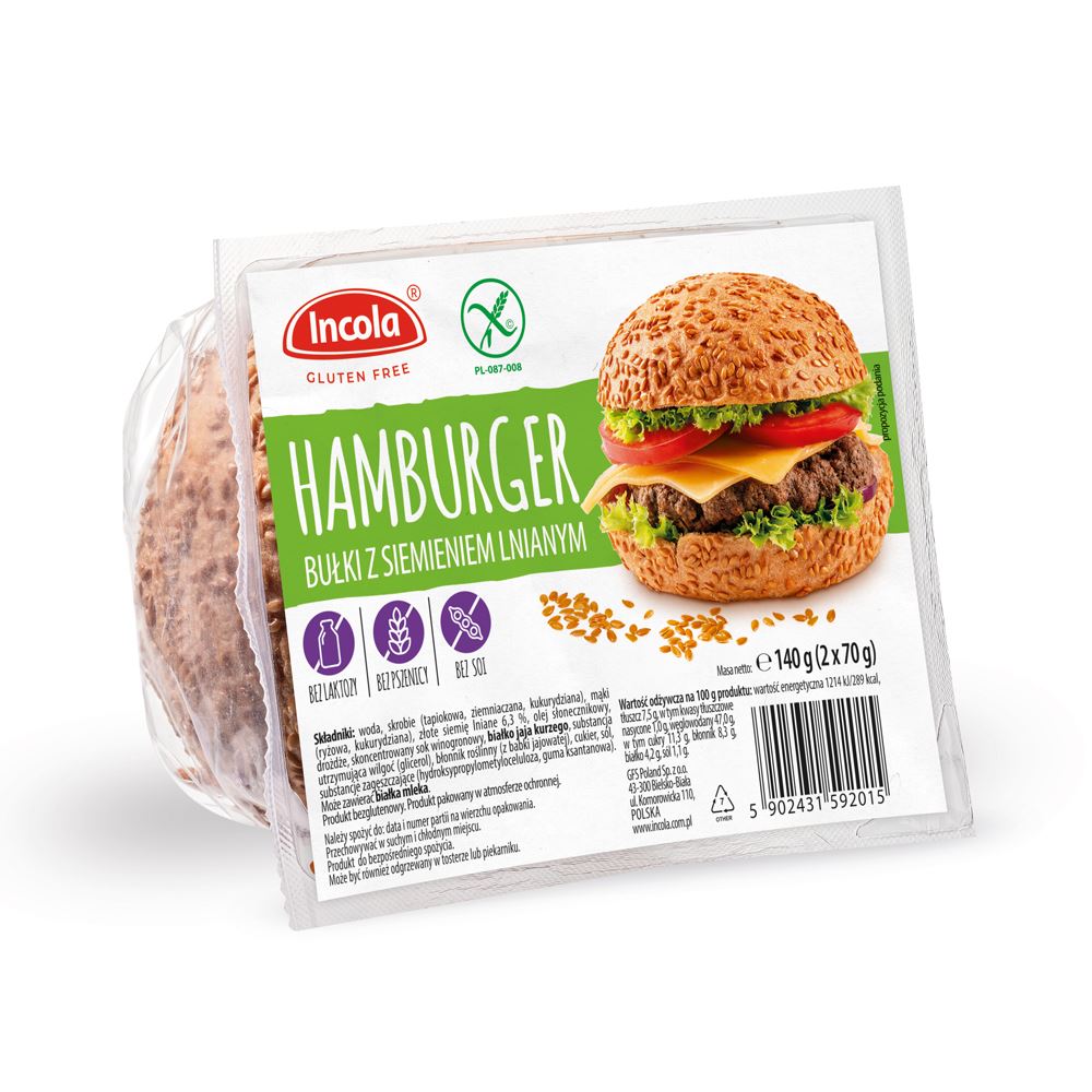 BUŁKI DO HAMBURGERÓW Z SIEMIENIEM LNIANYM BEZGLUTENOWE (2 x 70 g) 140 g - INCOLA-0