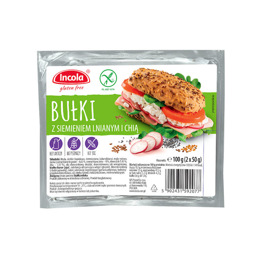 BUŁKI Z SIEMIENIEM LNIANYM I CHIA BEZGLUTENOWE (2 x 50 g) 100 g - INCOLA-0