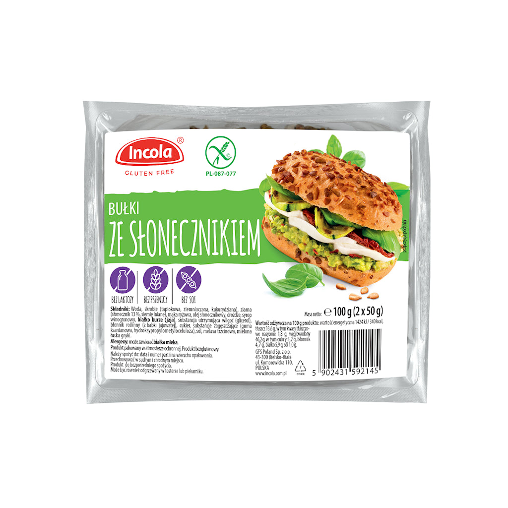 BUŁKI ZE SŁONECZNIKIEM BEZGLUTENOWE (2 x 50 g) 100 g - INCOLA-0