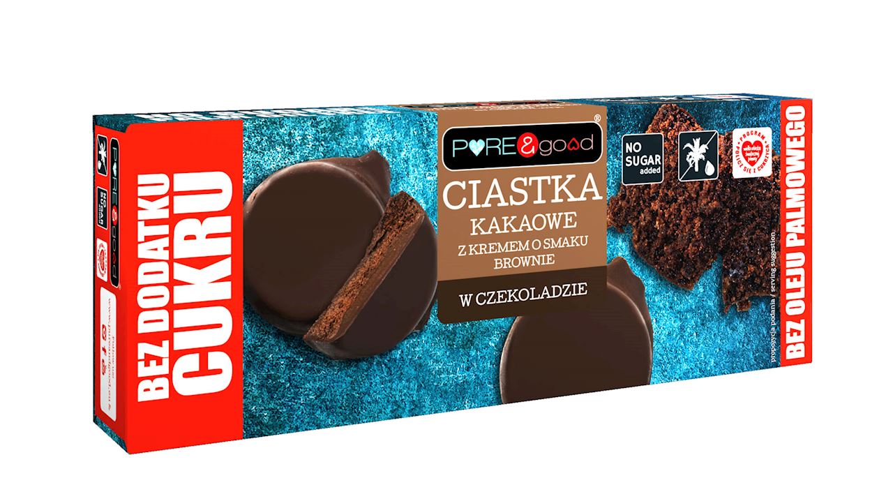 CIASTKA KAKAOWE Z KREMEM O SMAKU BROWNIE W CZEKOLADZIE DESEROWEJ BEZ DODATKU CUKRU 128 g - PUREGOOD-0