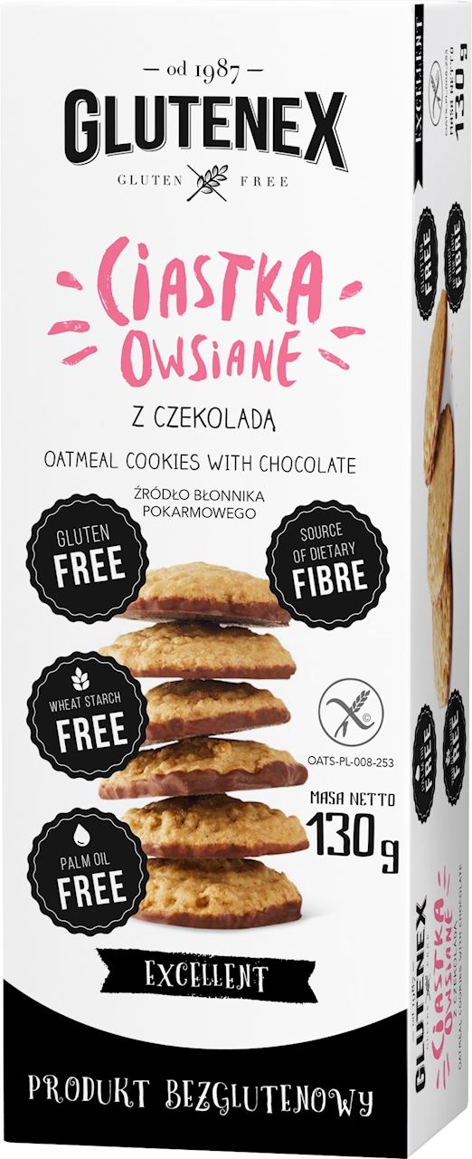 CIASTKA OWSIANE Z CZEKOLADĄ BEZGLUTENOWE 130 g - GLUTENEX-0