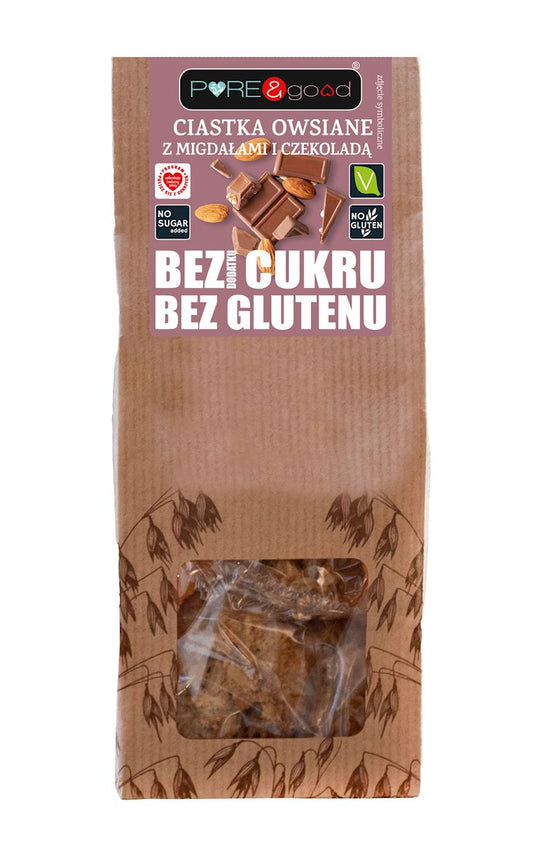 CIASTKA OWSIANE Z MIGDAŁAMI I CZEKOLADĄ BEZ DODATKU CUKRU BEZGLUTENOWE 150 g - PUREGOOD-0