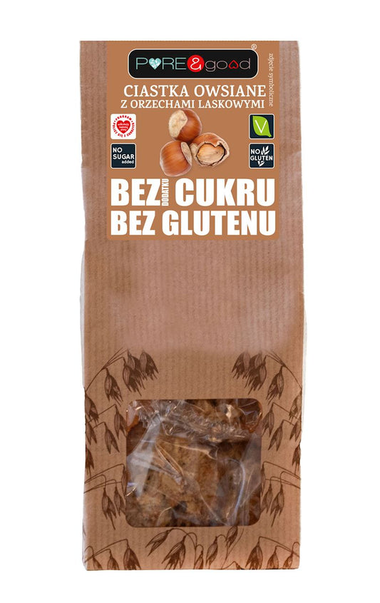 CIASTKA OWSIANE Z ORZECHAMI LASKOWYMI BEZ DODATKU CUKRU BEZGLUTENOWE 150 g - PUREGOOD-0