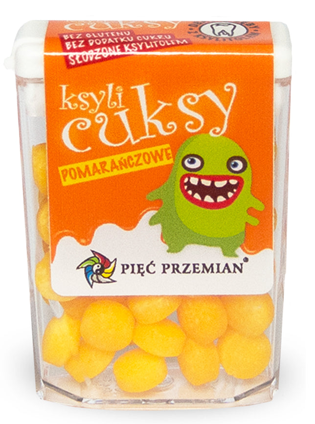 CUKIERKI Z KSYLITOLU KSYLICUKSY O SMAKU POMARAŃCZOWYM BEZGLUTENOWE 13 g - PIĘĆ PRZEMIAN-0