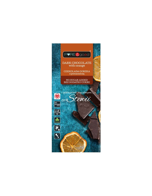 Dunkle Schokolade mit Orange und Stevia, ohne Zuckerzusatz, glutenfrei 125 g