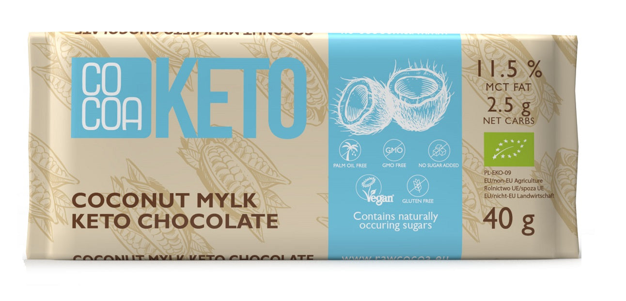 CZEKOLADA KOKOSOWA Z OLEJEM MCT BEZ DODATKU CUKRU BEZGLUTENOWA KETO BIO 40 g - COCOA-0