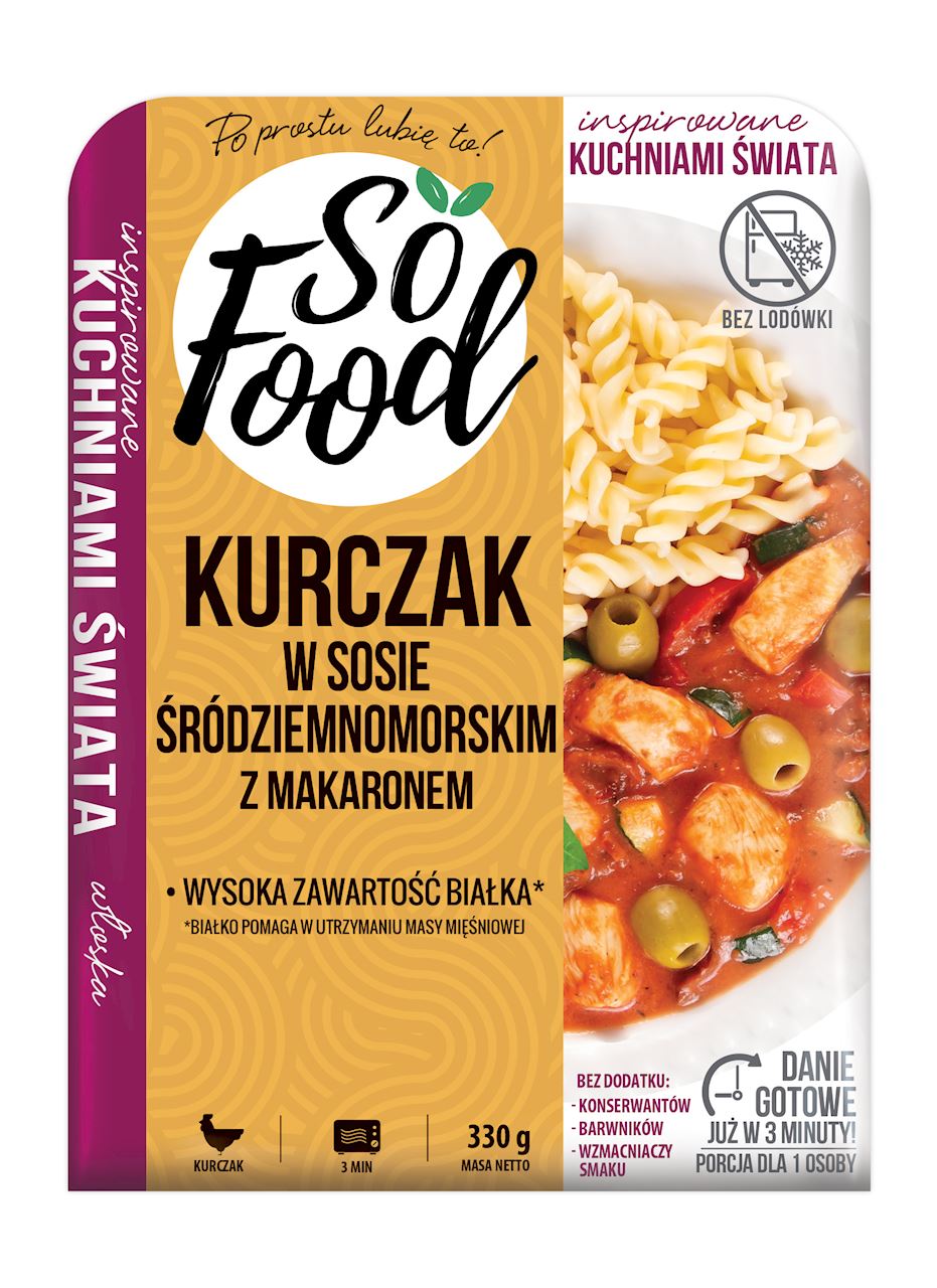 KURCZAK Z MAKARONEM W SOSIE ŚRÓDZIEMNOMORSKIM 330 g - SO FOOD-0