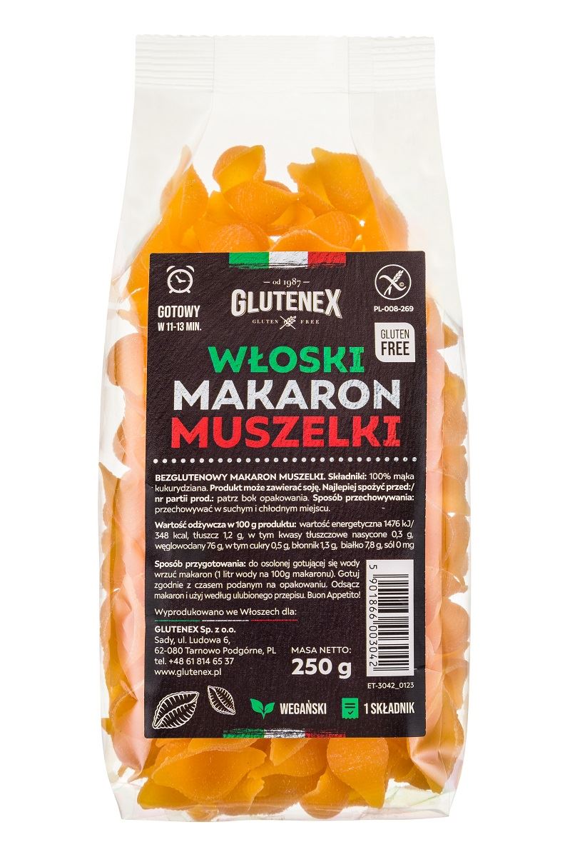 MAKARON (KUKURYDZIANY) MUSZELKI BEZGLUTENOWY 250 g - GLUTENEX-0