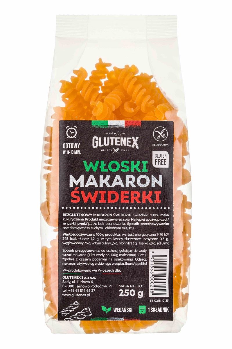 MAKARON (KUKURYDZIANY) ŚWIDERKI BEZGLUTENOWY 250 g - GLUTENEX-0