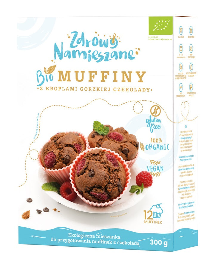 MIESZANKA NA MUFFINY Z KROPLAMI GORZKIEJ CZEKOLADY BEZGLUTENOWA BIO 300 g - ZDROWO NAMIESZANE-0