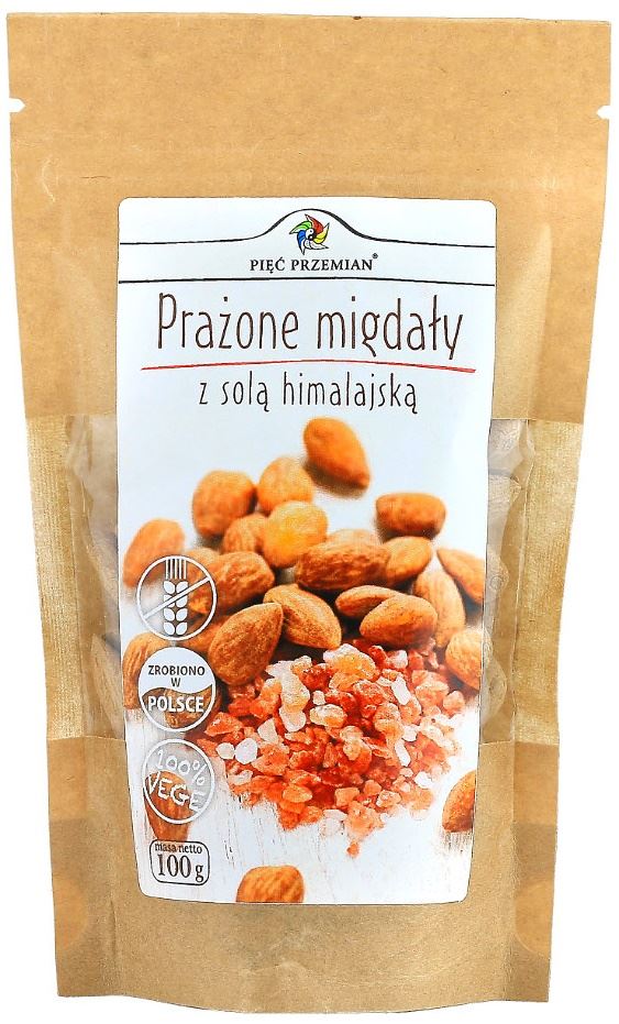 MIGDAŁY PRAŻONE Z SOLĄ KŁODAWSKĄ BEZGLUTENOWE 100 g - PIĘĆ PRZEMIAN-0