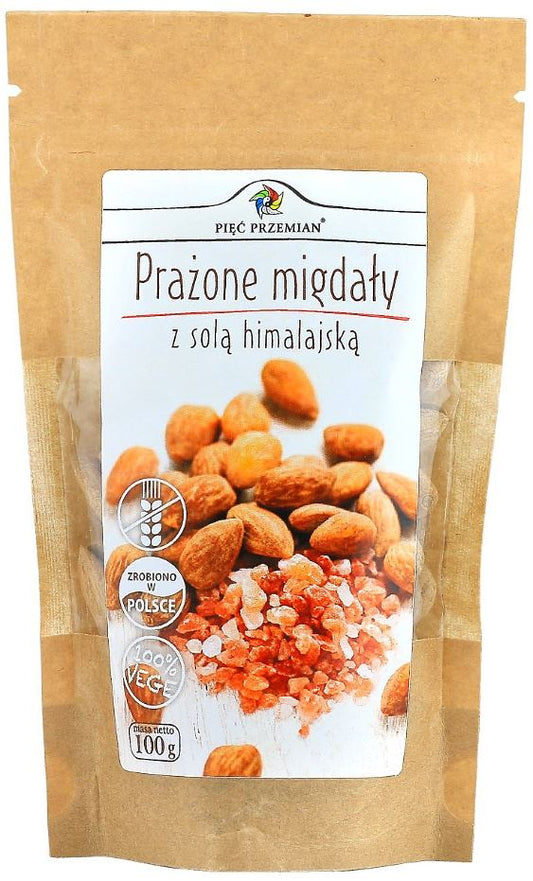 MIGDAŁY PRAŻONE Z SOLĄ KŁODAWSKĄ BEZGLUTENOWE 100 g - PIĘĆ PRZEMIAN-0