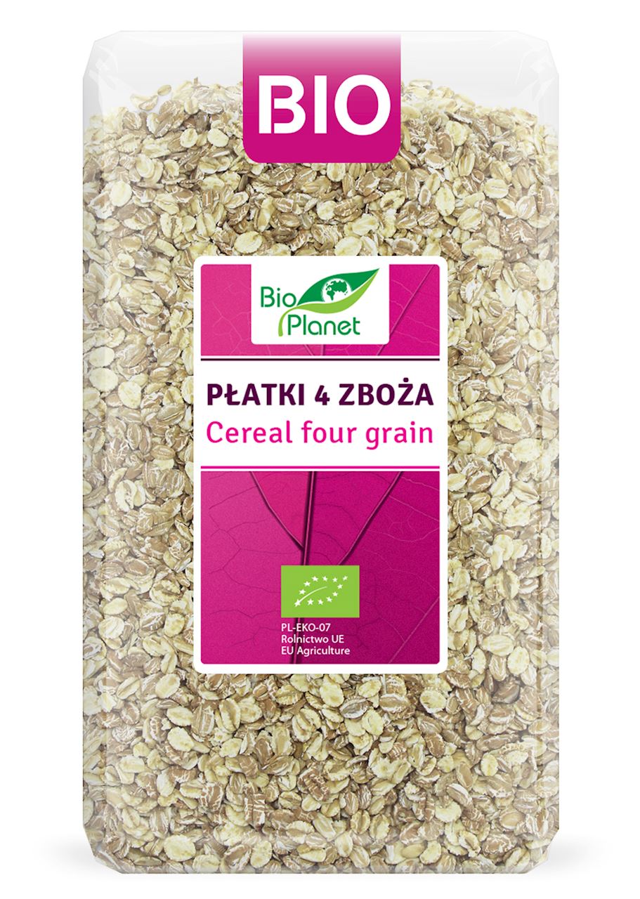 PŁATKI 4 ZBOŻA (ORKISZ, OWIES, JĘCZMIEŃ, ŻYTO) BIO 600 g - BIO PLANET-0