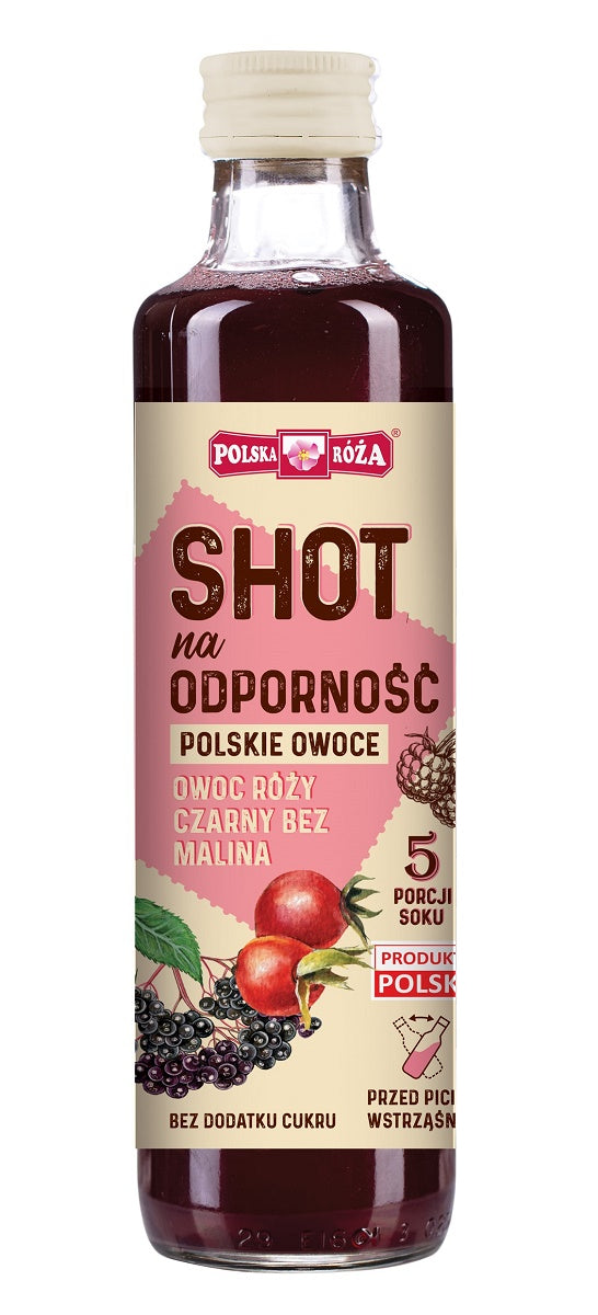 SHOT NA ODPORNOŚĆ OWOC RÓŻY - CZARNY BEZ - MALINA 250 ml - POLSKA RÓŻA-0