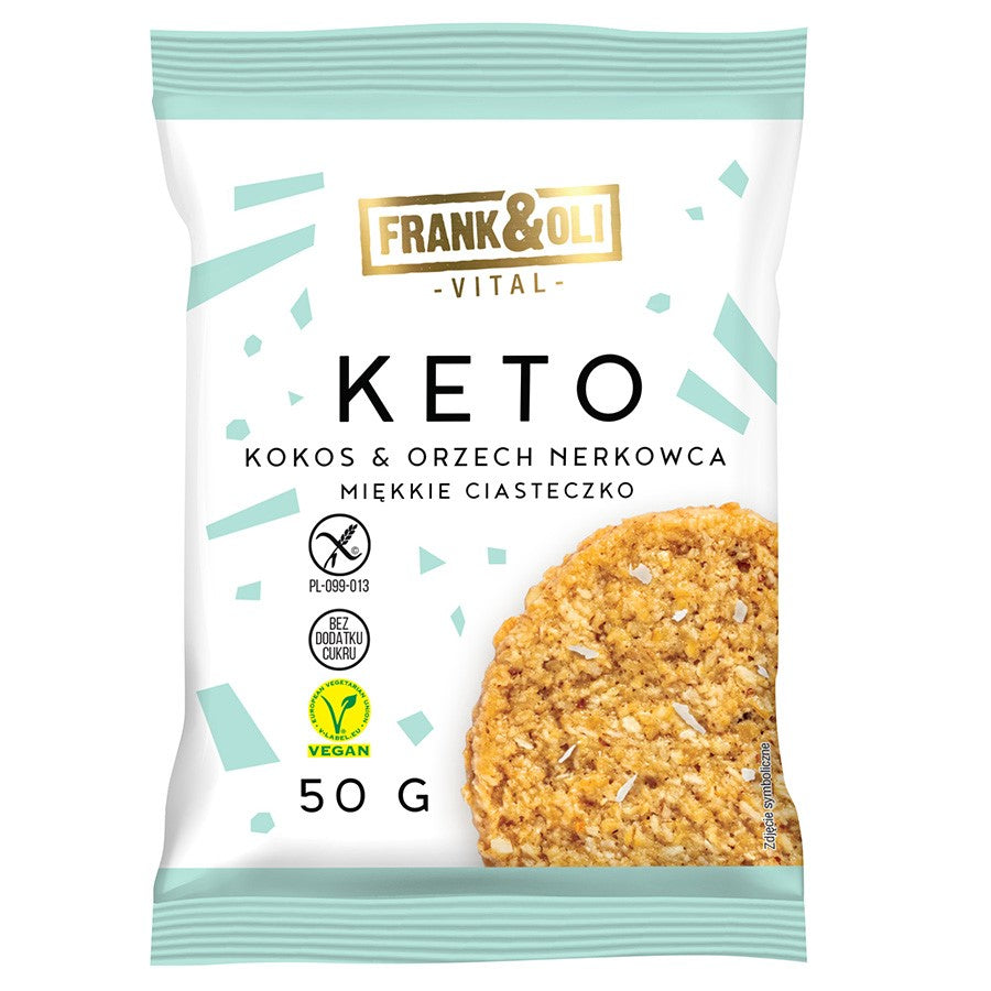 KETO Miękkie ciastko wegańskie kokos & orzech nerkowca, Frank & Oli, 50g-0