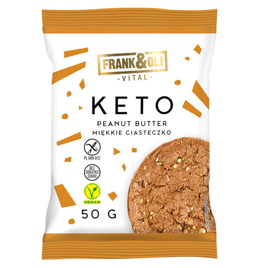 KETO Miękkie ciastko wegańskie o smaku masła orzechowego, Frank & Oli, 50g-0