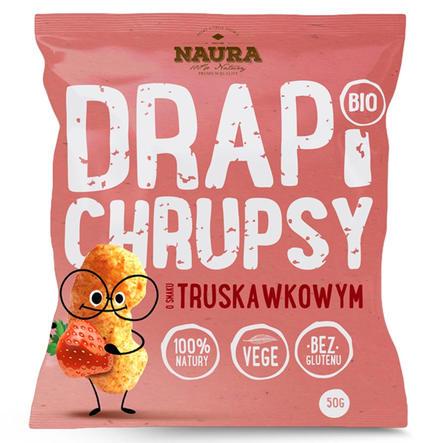 Chrupki Drapi Chrupsy o smaku truskawkowym Naura BIO, 50g-0