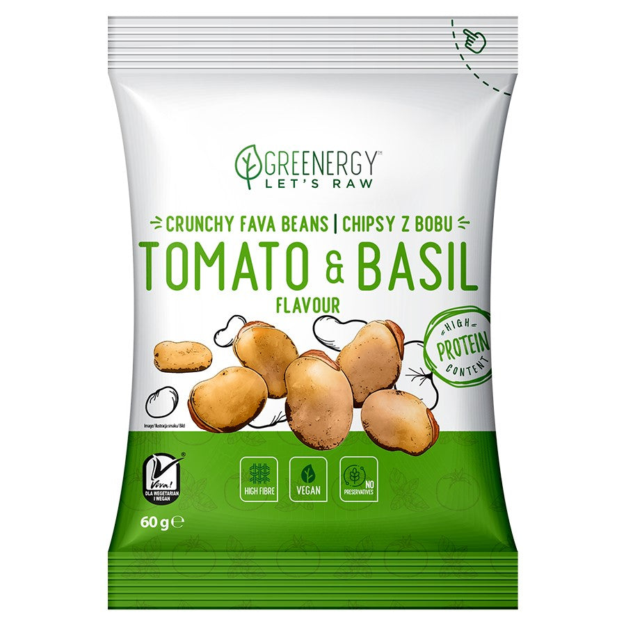 Chipsy z bobu o smaku "Pomidorów z bazylią" Greenergy, 50g-0