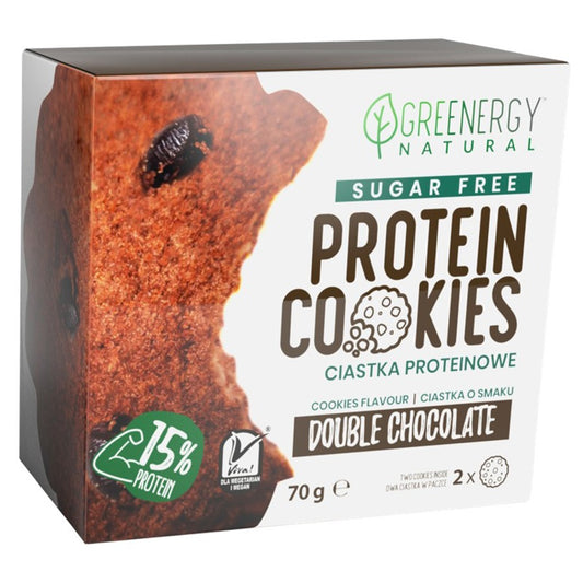 Ciastka proteinowe SUGAR FREE Double Chocolate Greenergy, 70g-0