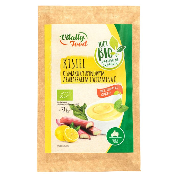 Kisiel o smaku cytrynowym z rabarbarem i witaminą C bez dodatku cukru Vitally Food BIO, 38g-0