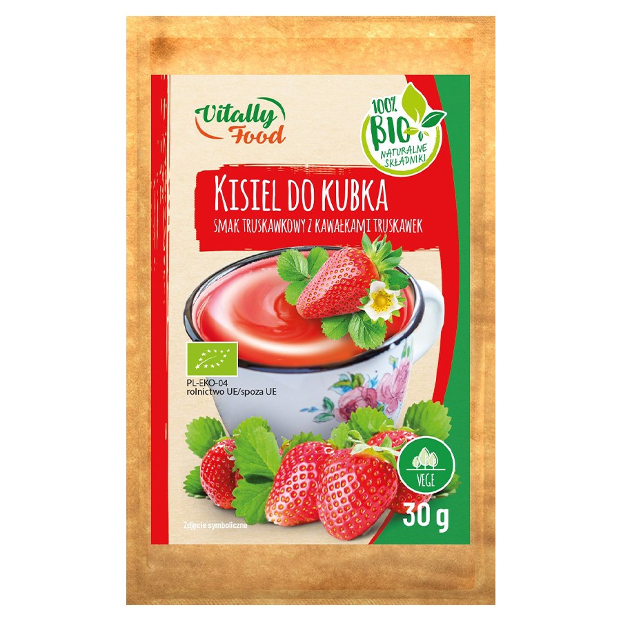 Kisiel do kubka truskawkowy z owocami Vitally Food BIO, 30g-0