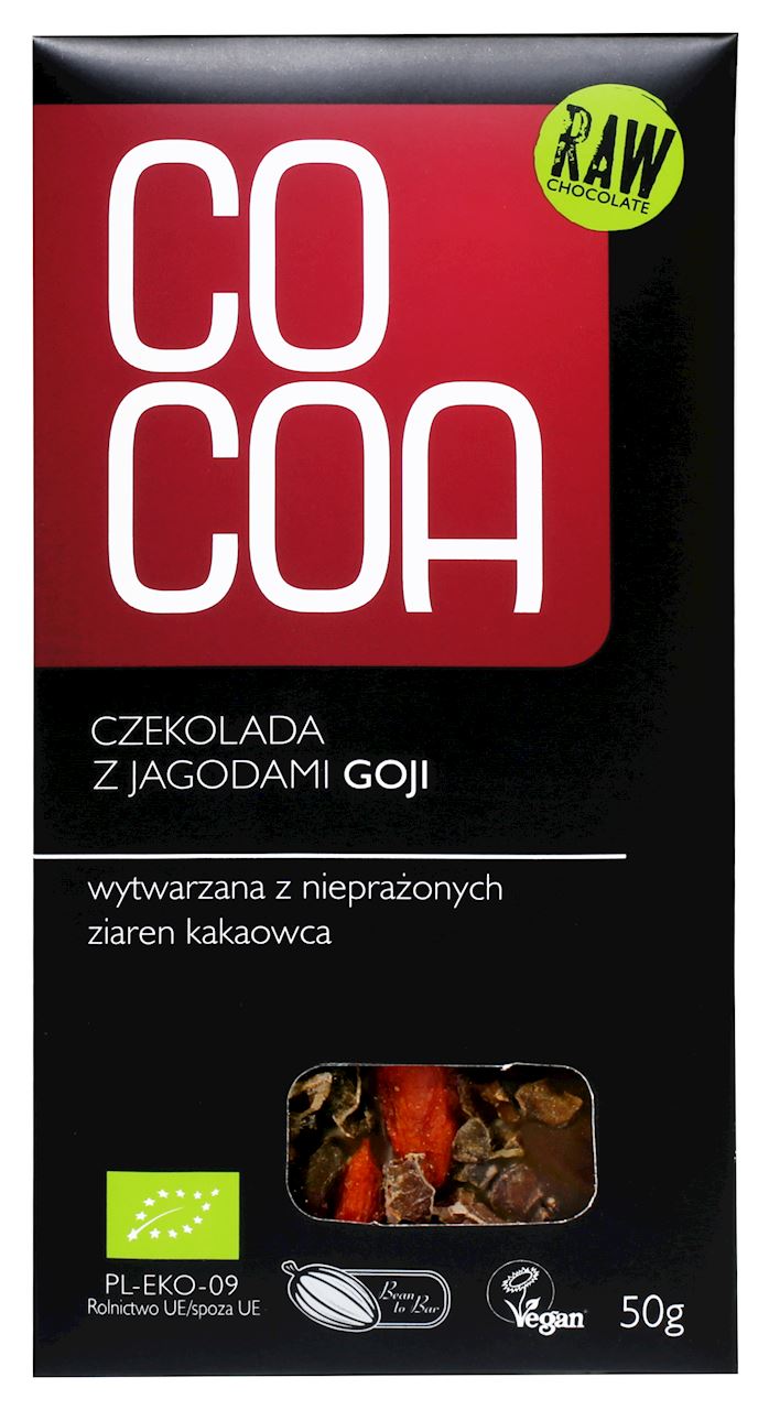 CZEKOLADA SUROWA Z JAGODAMI GOJI BIO 50 g - COCOA-0