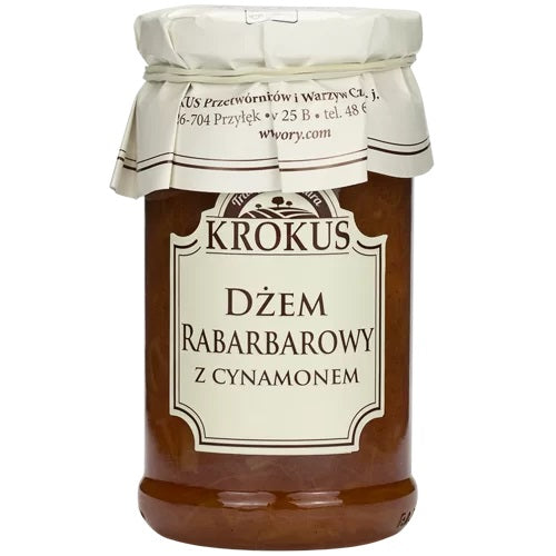 DŻEM RABARBAROWY Z CYNAMONEM O OBNIŻONEJ ZAWARTOŚCI CUKRU BEZGLUTENOWY 235 g - KROKUS-0