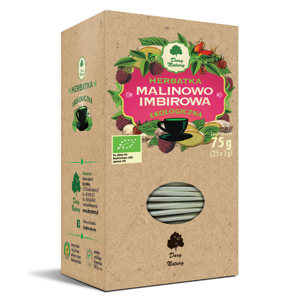 HERBATKA MALINOWO - IMBIROWA BIO (25 x 3 g) 75 g - DARY NATURY-0