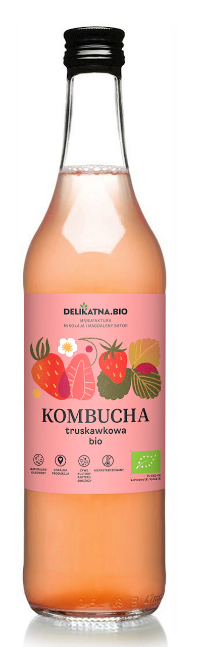 KOMBUCHA TRUSKAWKOWA BIO 500 ml - DELIKATNA (ZAKWASOWNIA)-0