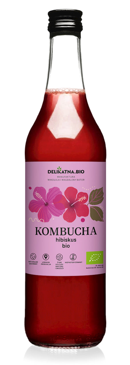 KOMBUCHA Z HIBISKUSEM BIO 500 ml - DELIKATNA (ZAKWASOWNIA)-0