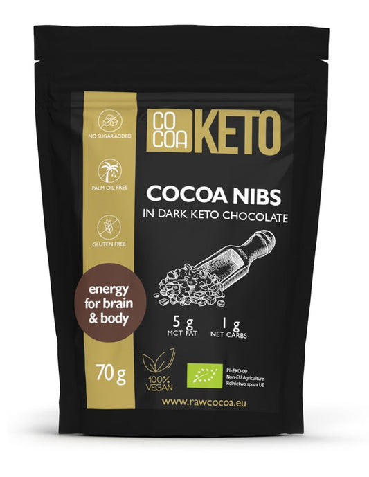 KRUSZONE ZIARNO KAKAO W CZEKOLADZIE KETO BEZ DODATKU CUKRU BEZGLUTENOWE BIO 70 g - COCOA-0