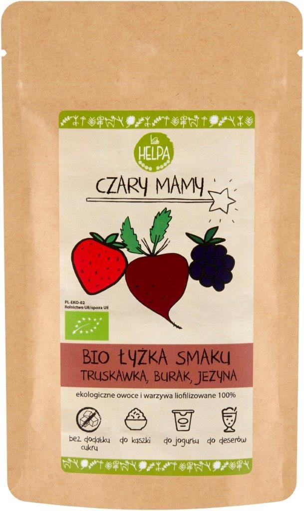 ŁYŻKA SMAKU TRUSKAWKA, BURAK, JEŻYNA (LIOFILIZOWANE SPROSZKOWANE TRUSKAWKI, BURAKI I JEŻYNY) BIO 40 g - HELPA-0