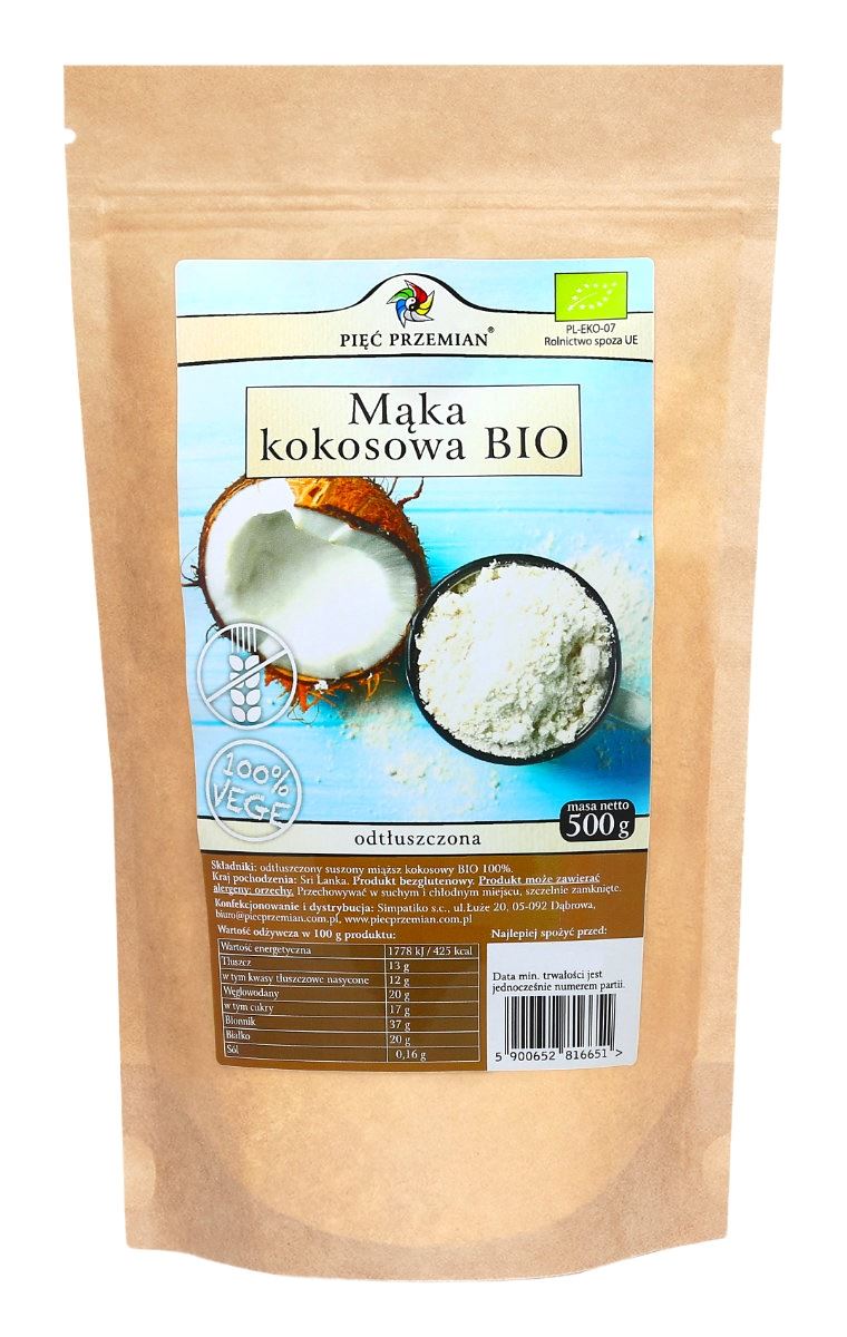 MĄKA KOKOSOWA ODTŁUSZCZONA BEZGLUTENOWA BIO 500 g - PIĘĆ PRZEMIAN-0