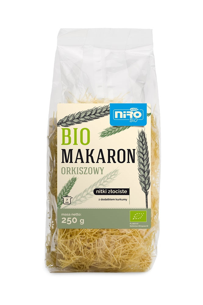 MAKARON (ORKISZOWY Z KURKUMĄ) NITKI ZŁOCISTE BIO 250 g - NIRO-0