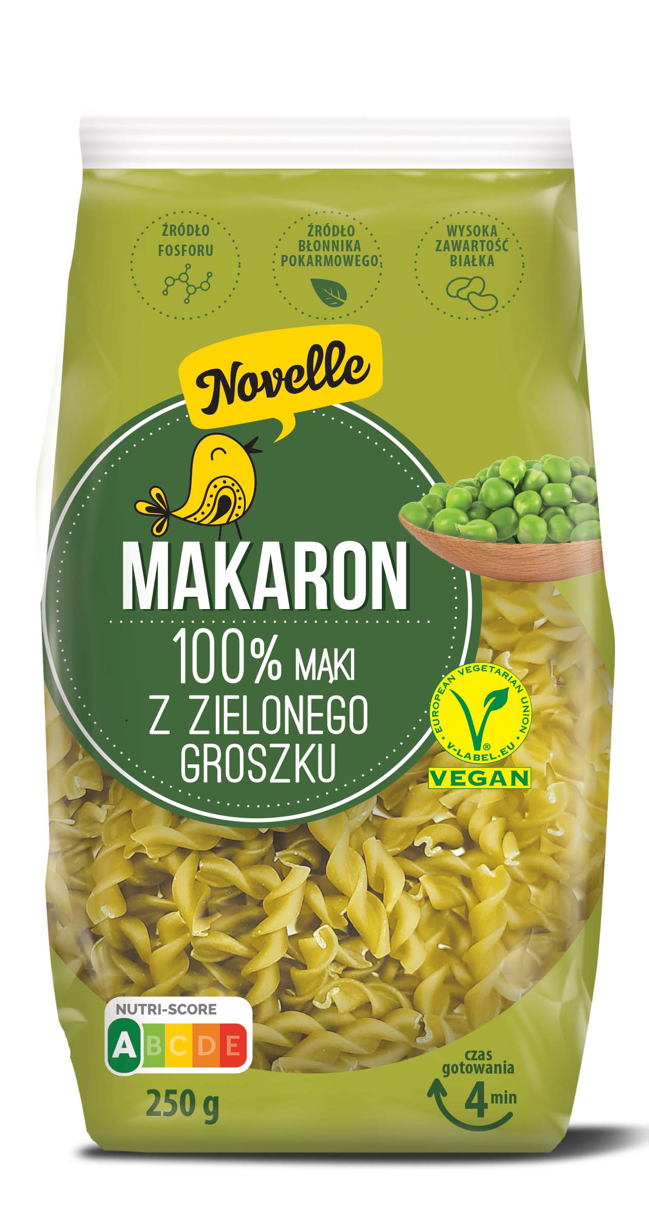 MAKARON PROTEINOWY (Z GROSZKU ZIELONEGO) ŚWIDERKI 250 g - NOVELLE-0