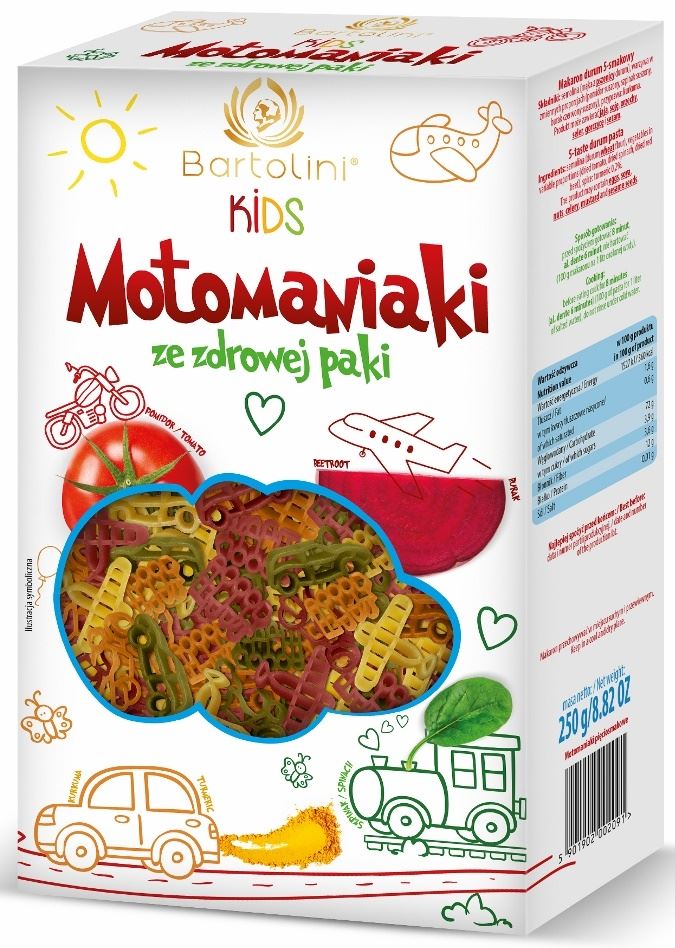 MAKARON (PSZENNY) 5-SMAKOWY DLA DZIECI MOTOMANIAKI 250 g - BARTOLINI-0