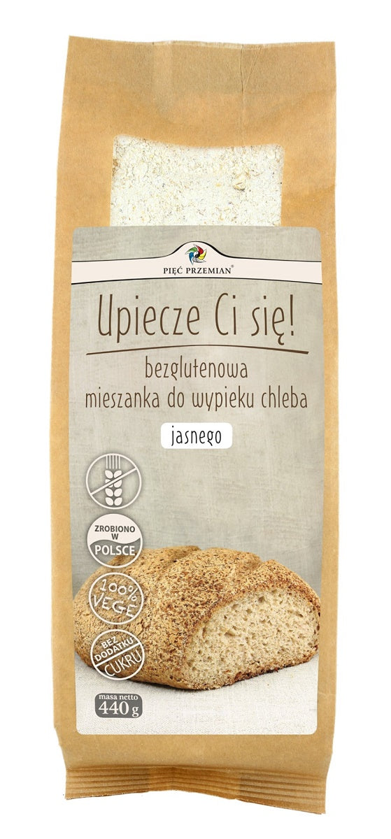 MIESZANKA DO WYPIEKU CHLEBA JASNEGO BEZ DODATKU CUKRÓW BEZGLUTENOWA 440 g - PIĘĆ PRZEMIAN-0