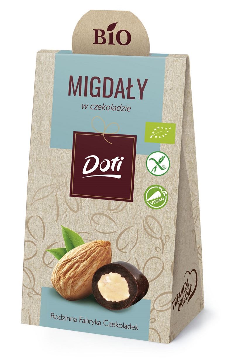 MIGDAŁY W CZEKOLADZIE GORZKIEJ BEZGLUTENOWE BIO 50 g - DOTI-0