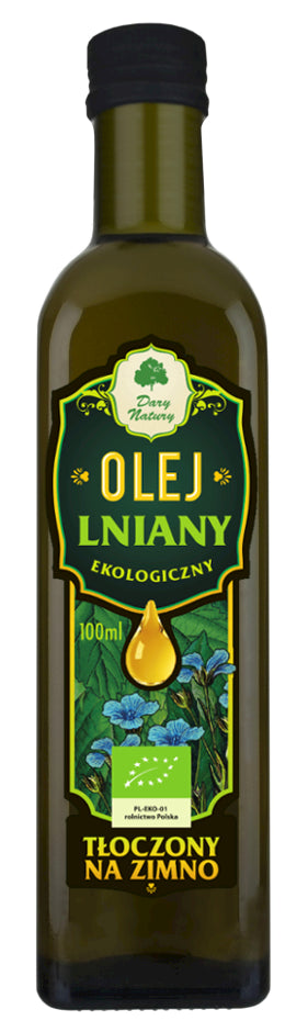 OLEJ LNIANY TŁOCZONY NA ZIMNO BIO 100 ml - DARY NATURY-0