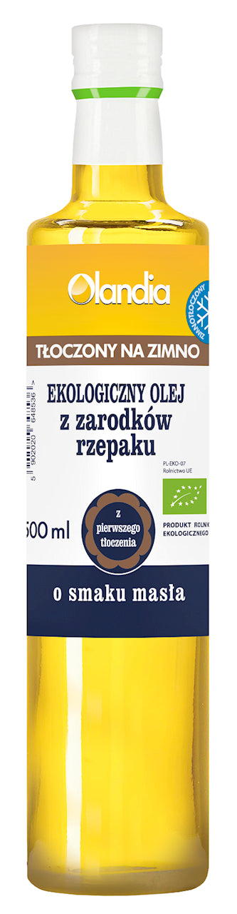 OLEJ Z ZARODKÓW RZEPAKU O SMAKU MASŁA TŁOCZONY NA ZIMNO BIO 500 ml - OLANDIA-0