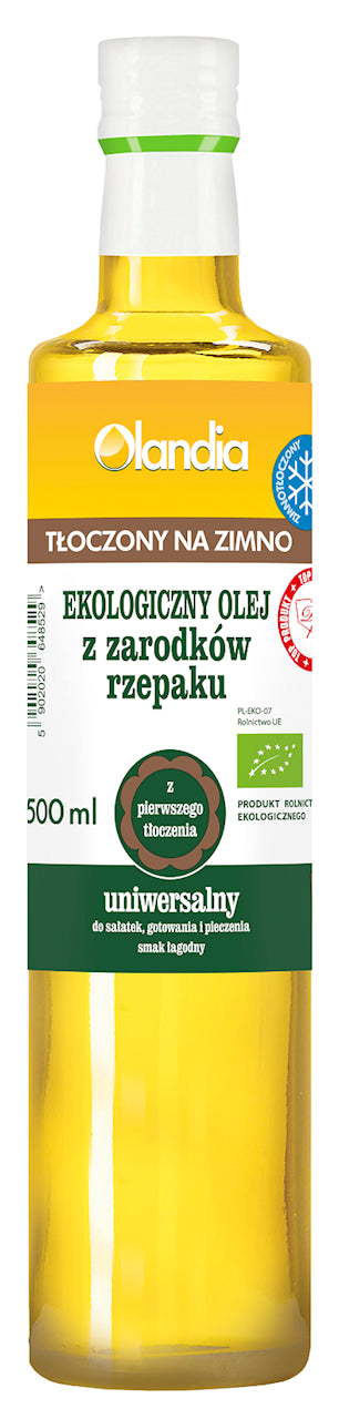 OLEJ Z ZARODKÓW RZEPAKU UNIWERSALNY TŁOCZONY NA ZIMNO BIO 500 ml - OLANDIA-0