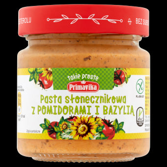 PASTA SŁONECZNIKOWA Z POMIDORAMI I BAZYLIĄ BEZGLUTENOWA 160 g - PRIMAVIKA-0