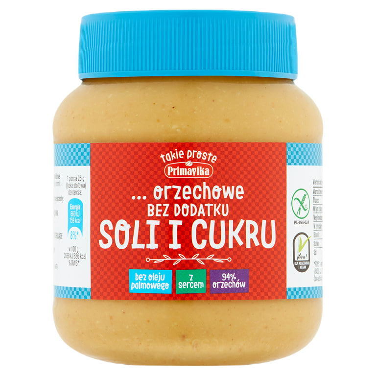 PASTA Z PRAŻONYCH ORZESZKÓW ZIEMNYCH BEZ DODATKU SOLI I CUKRU BEZGLUTENOWA 350 g - PRIMAVIKA-0